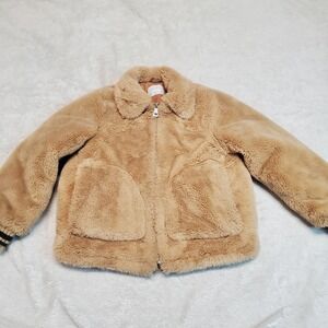 Zara Tan Faux Fur Shearling Fluffy Casual Classic Preppy Jacket Coat Girl Kids 8